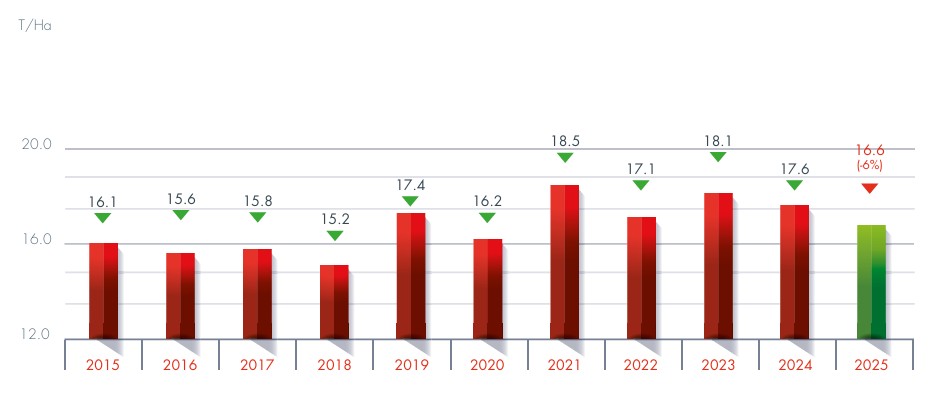 evolution rendement hectare 2025